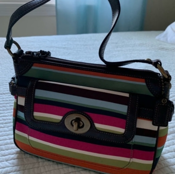 Coach legacy satchel satin striped rainbow handbag purse 41852 retired - Picture 10 of 12